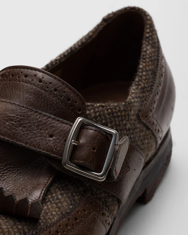 Chaussures à lacets Shanghai W en cuir vieilli et laine tartane