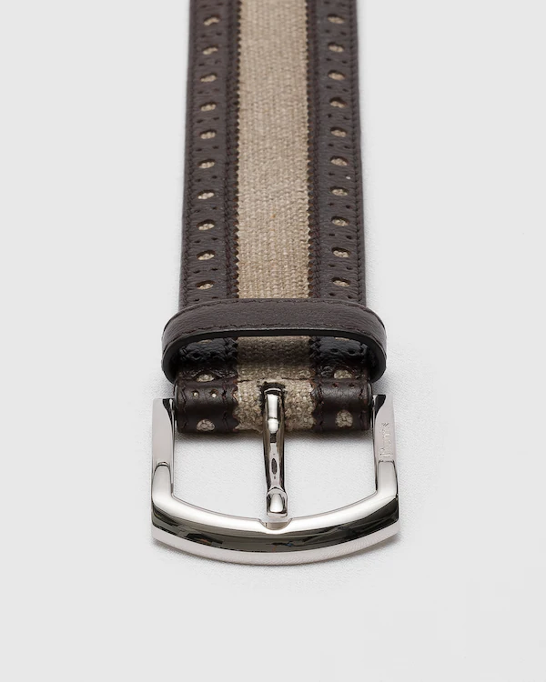 Ceinture Brogue Cuir de veau ancien et lin