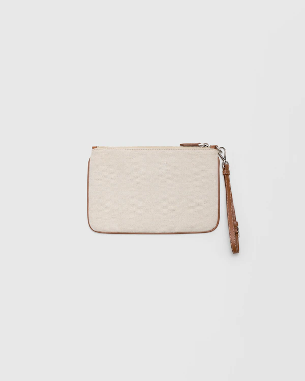 Pochette en mélange de lin et cuir