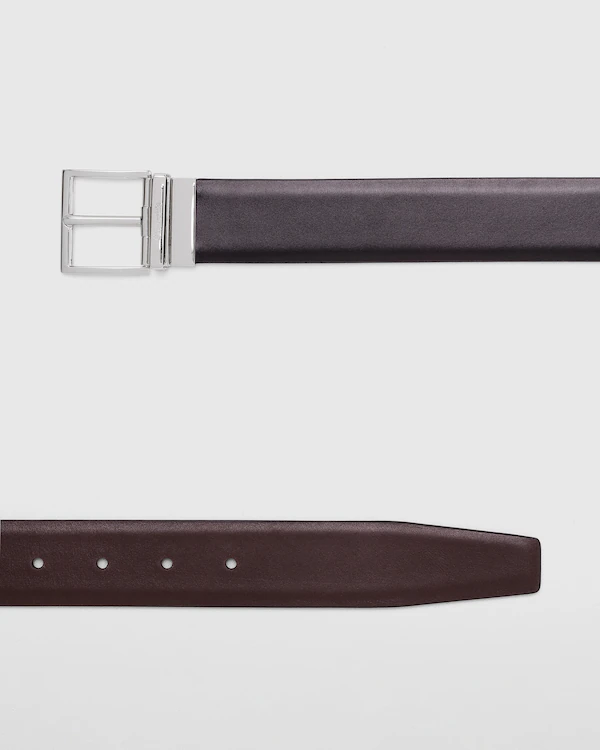 Ceinture à boucle facettes reversible en cuir de veau