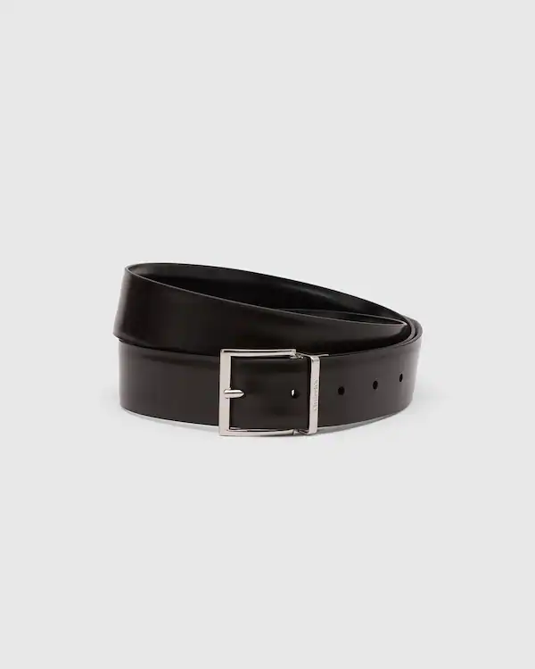 Ceinture en cuir poli à boucle facettes réversible