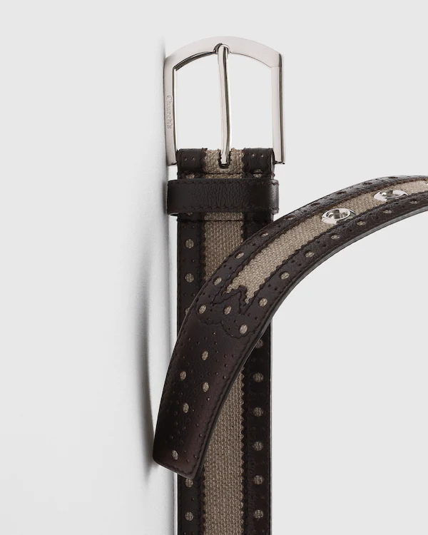 Ceinture Brogue Cuir de veau ancien et lin