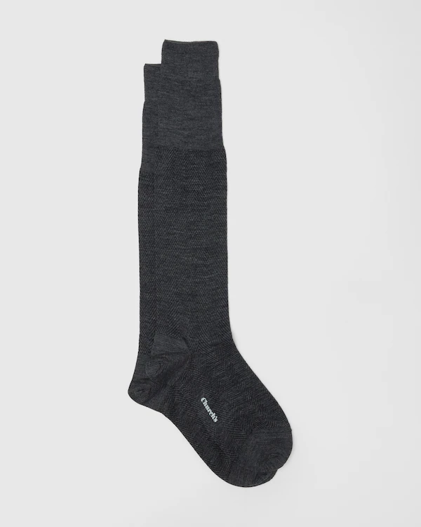 Chaussettes longues à motif herringbone Chaussettes longues en laine herringbone