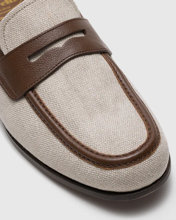 Mocassin en lin et cuir brossé fumé