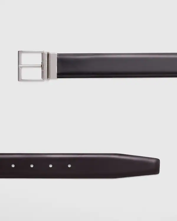 Ceinture en cuir poli à boucle facettes réversible
