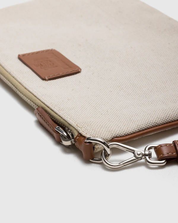 Pochette en mélange de lin et cuir