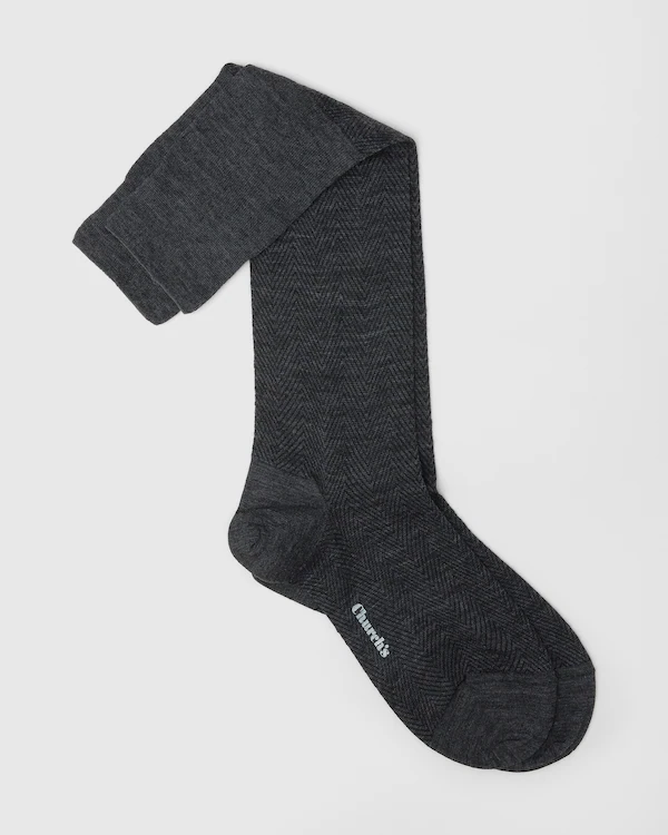 Chaussettes longues à motif herringbone Chaussettes longues en laine herringbone
